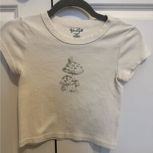 Brandy Melville Cream T-Shirt with Mushroom Design
